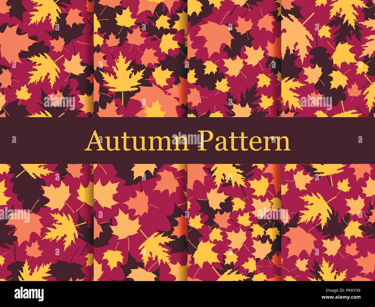 Autumn leaves set of seamless patterns. Oak leaves, maple. Thanksgiving ...