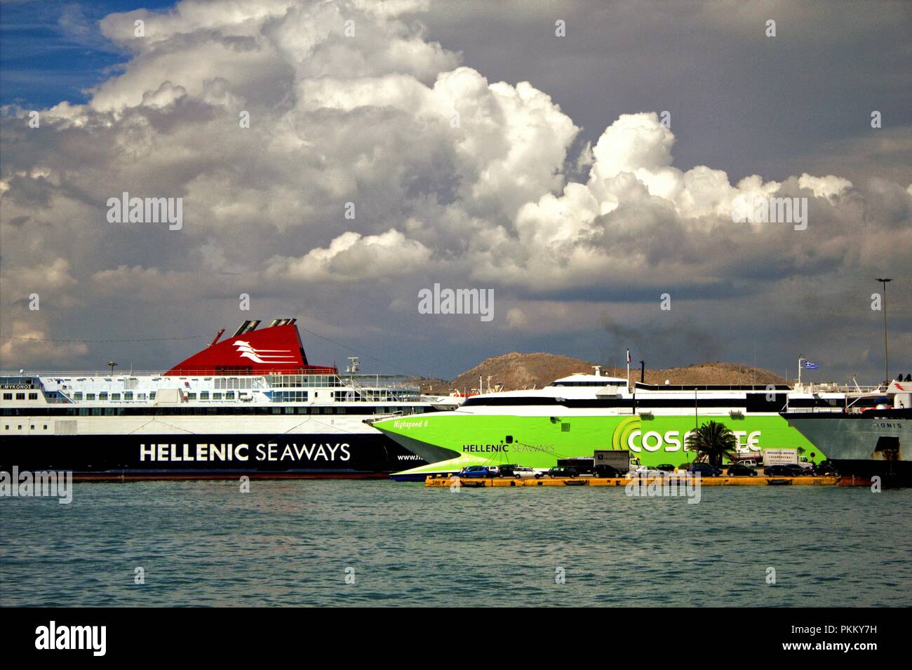 Ferries at the port of Piraeus, Greece, September 23 2015. Stock Photo