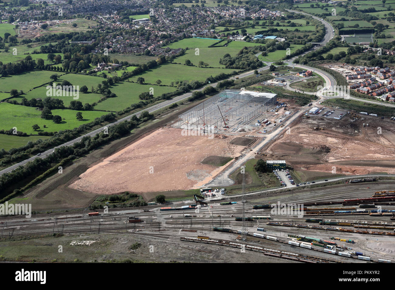 aerial view of new development on the south side of Crewe, Cheshire Stock Photo