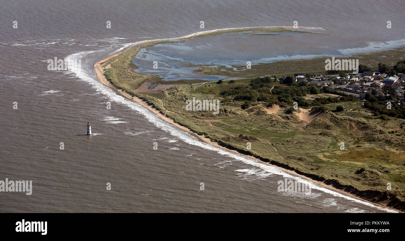aerial view of Point of Ayr Lighthouse, Holywell Stock Photo