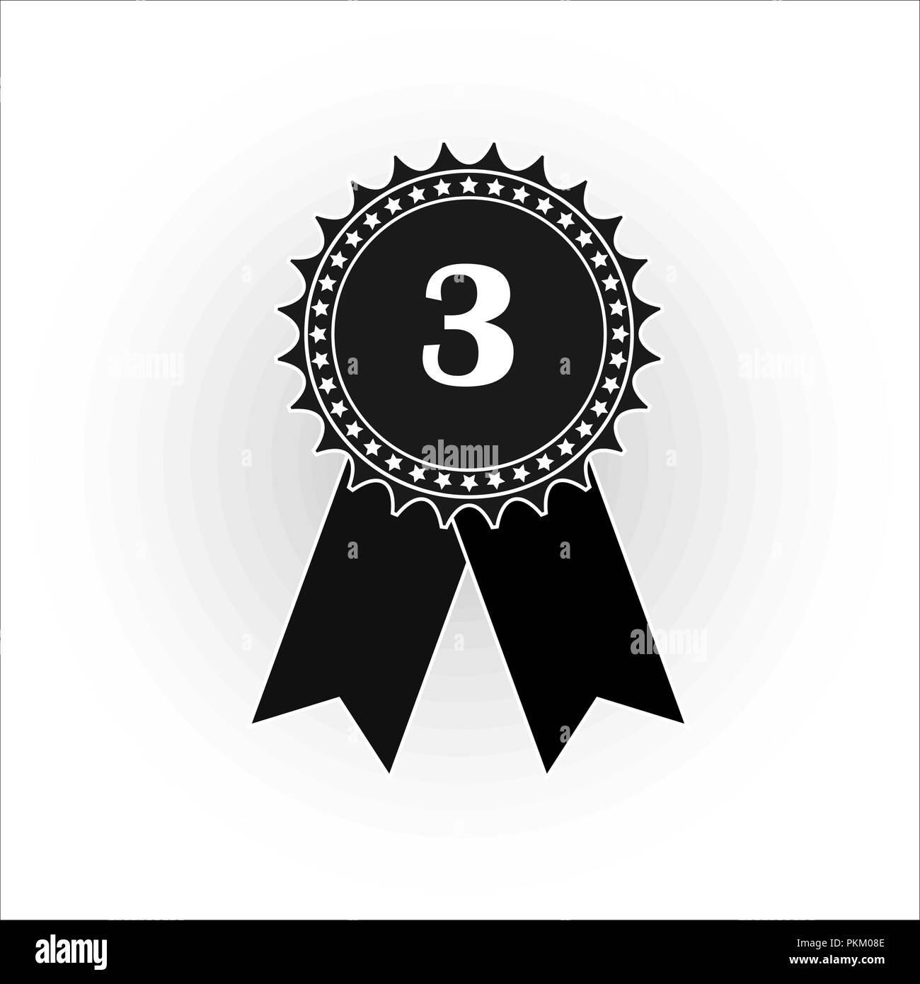 Black and white medal icon with the number three, flat image Stock Vector