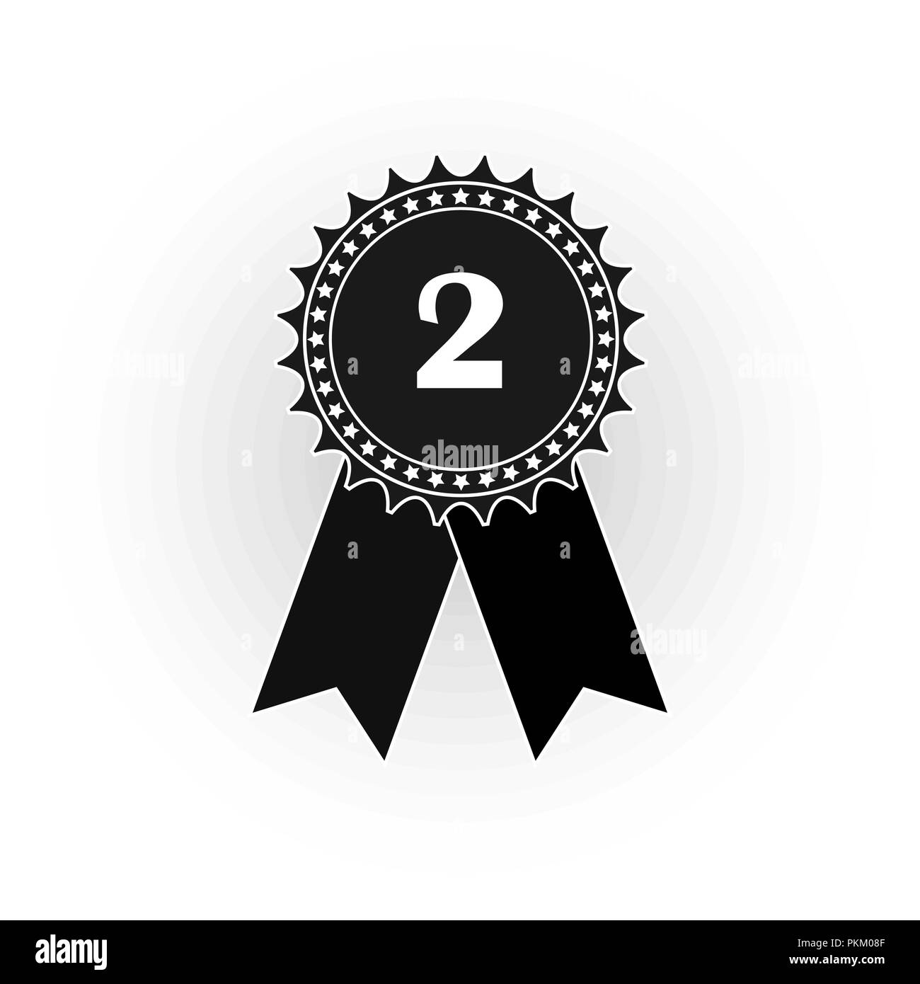 Medal icon with number two, flat black and white image Stock Vector