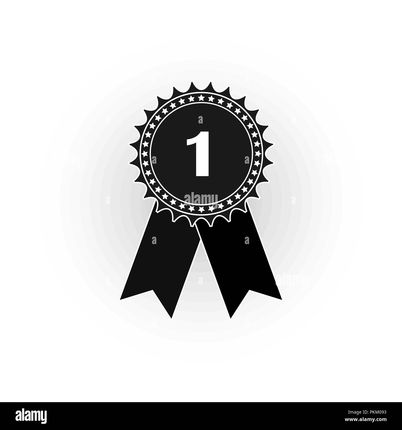 Medal icon with number one, flat black and white image Stock Vector