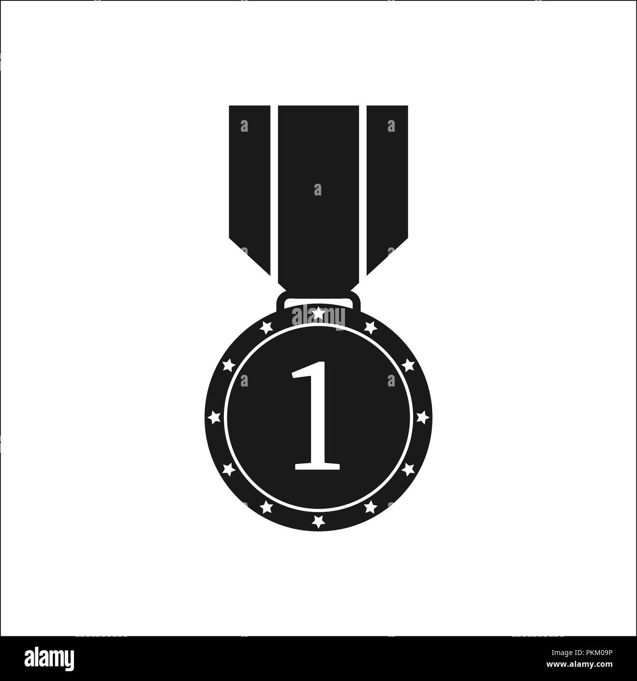 Black-and-white icon of a medal with the number one, flat image Stock