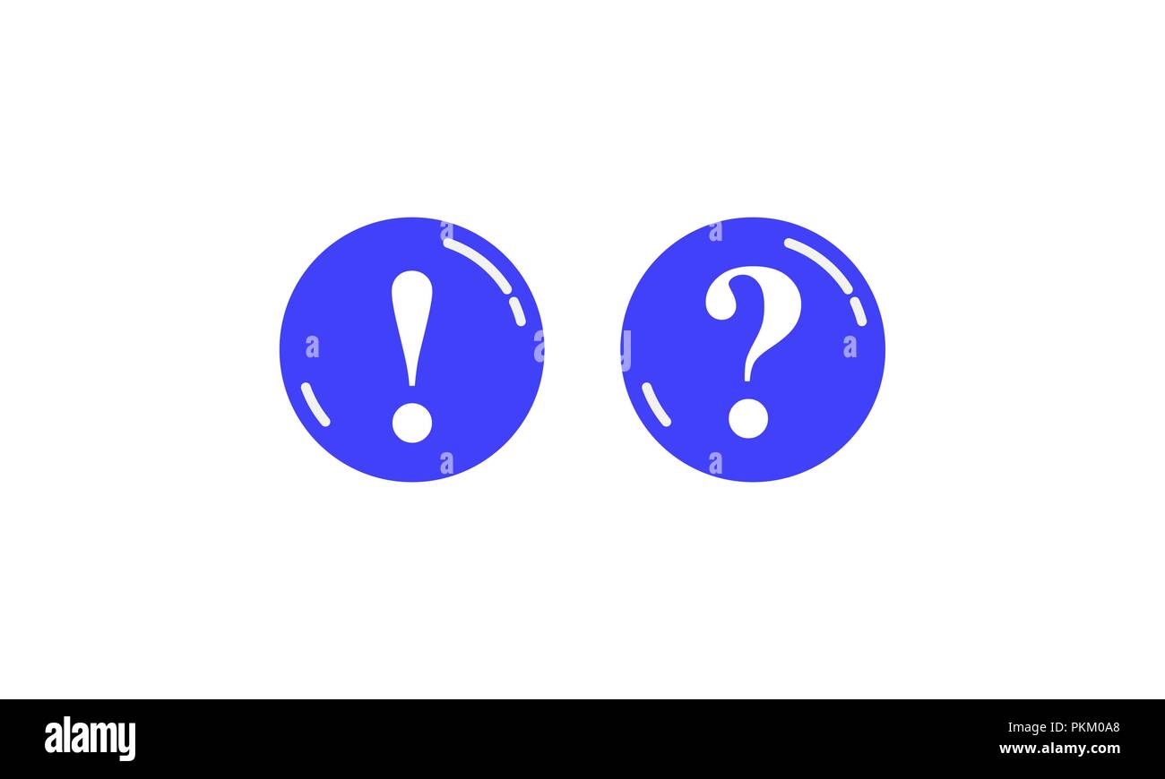 Two round blue buttons with question marks and exclamation marks Stock Vector