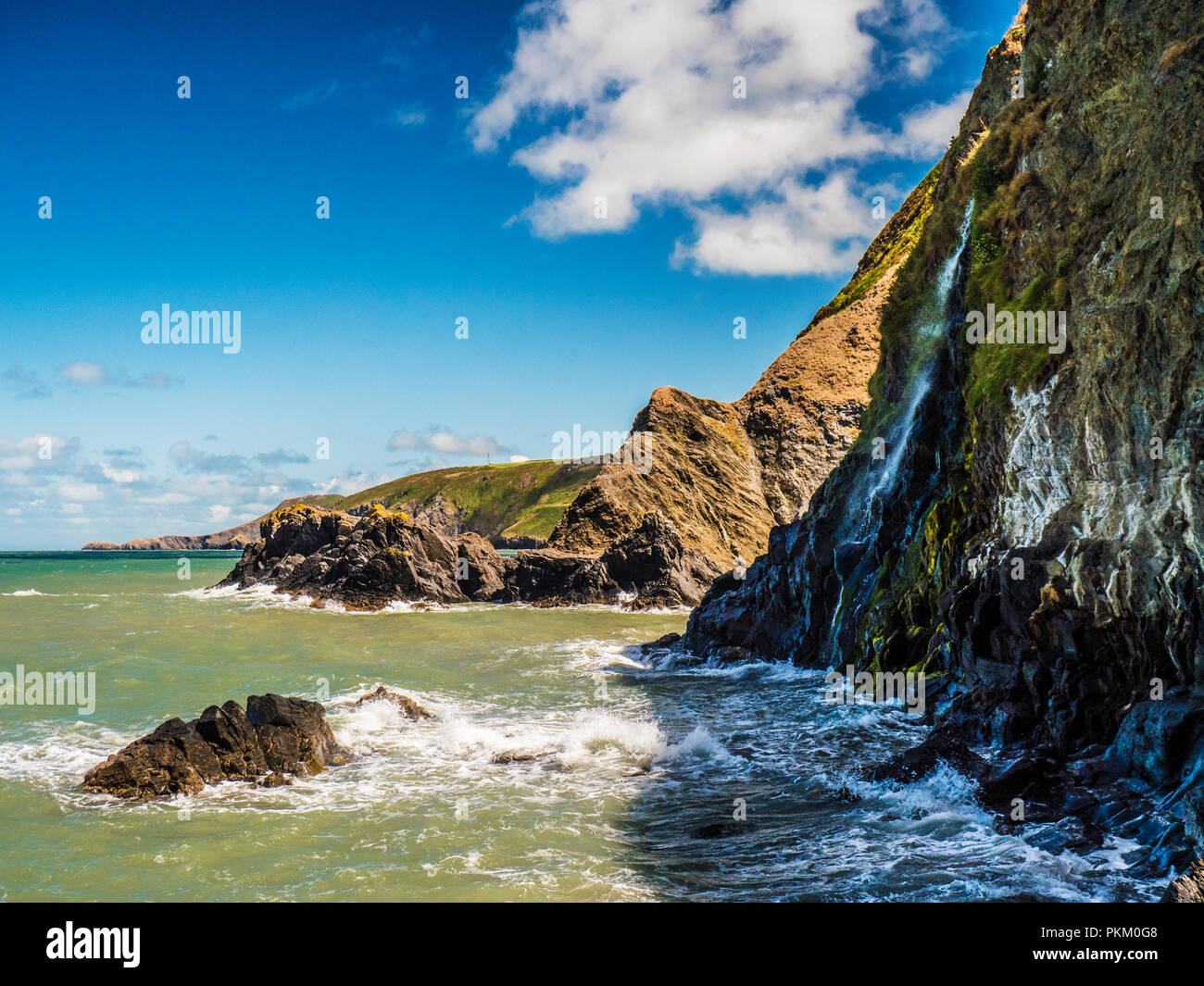 The waterfall at Tresaith on the Welsh coast in Ceredigion. Stock Photo