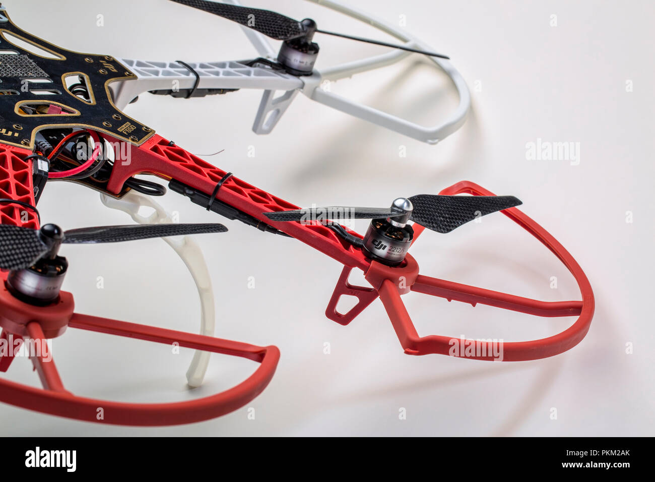 FORT COLLINS, CO, USA, December 12, 2014: A detail of the DJI F550 Flame  Wheel hexacopter drone with propeller guards on a white background. Thi  Stock Photo - Alamy