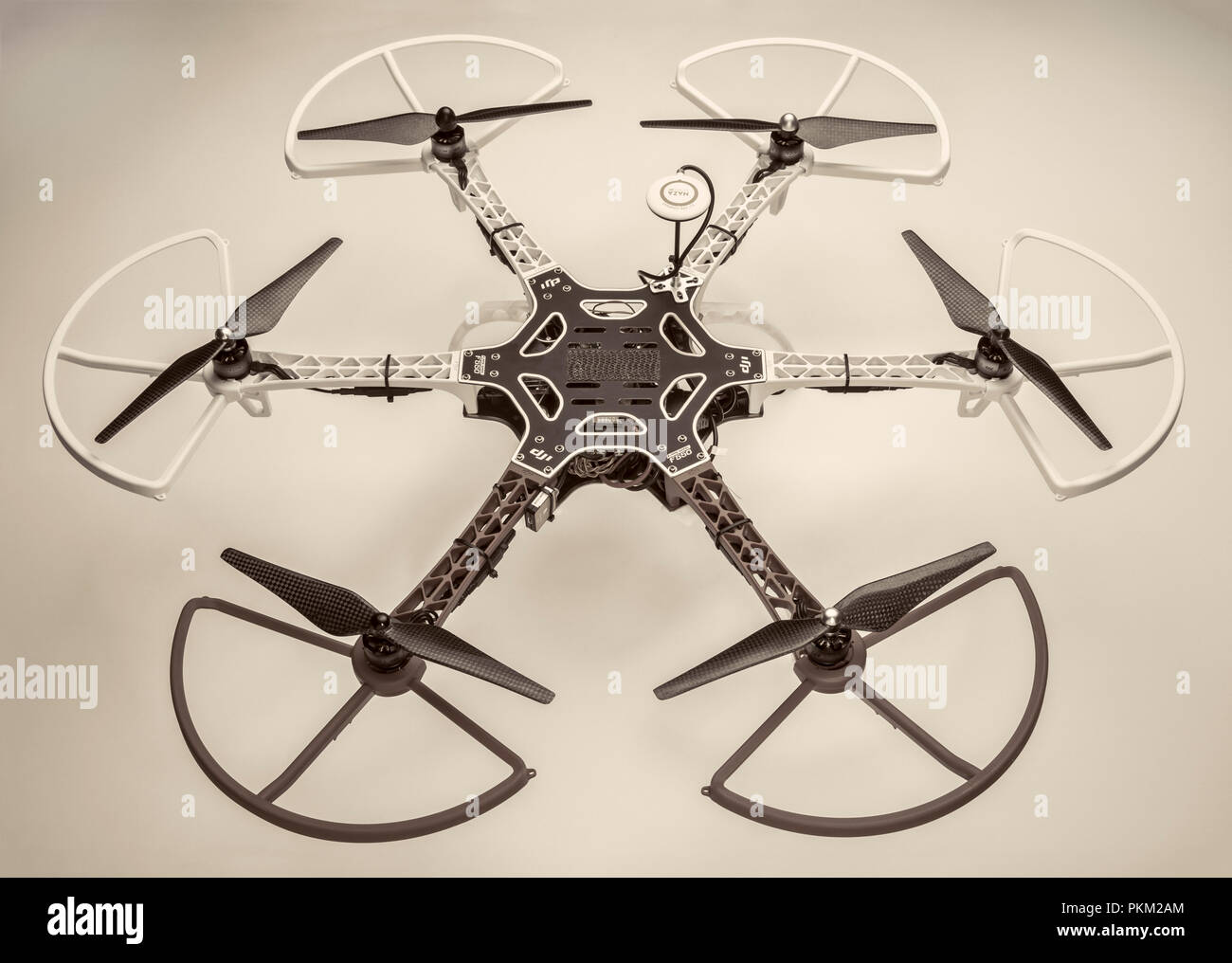 FORT COLLINS, CO, USA, December 13, 2014: Radio controlled DJI F550 Flame  Wheel hexacopter drone with propeller guards. This drone is assembled fr  Stock Photo - Alamy