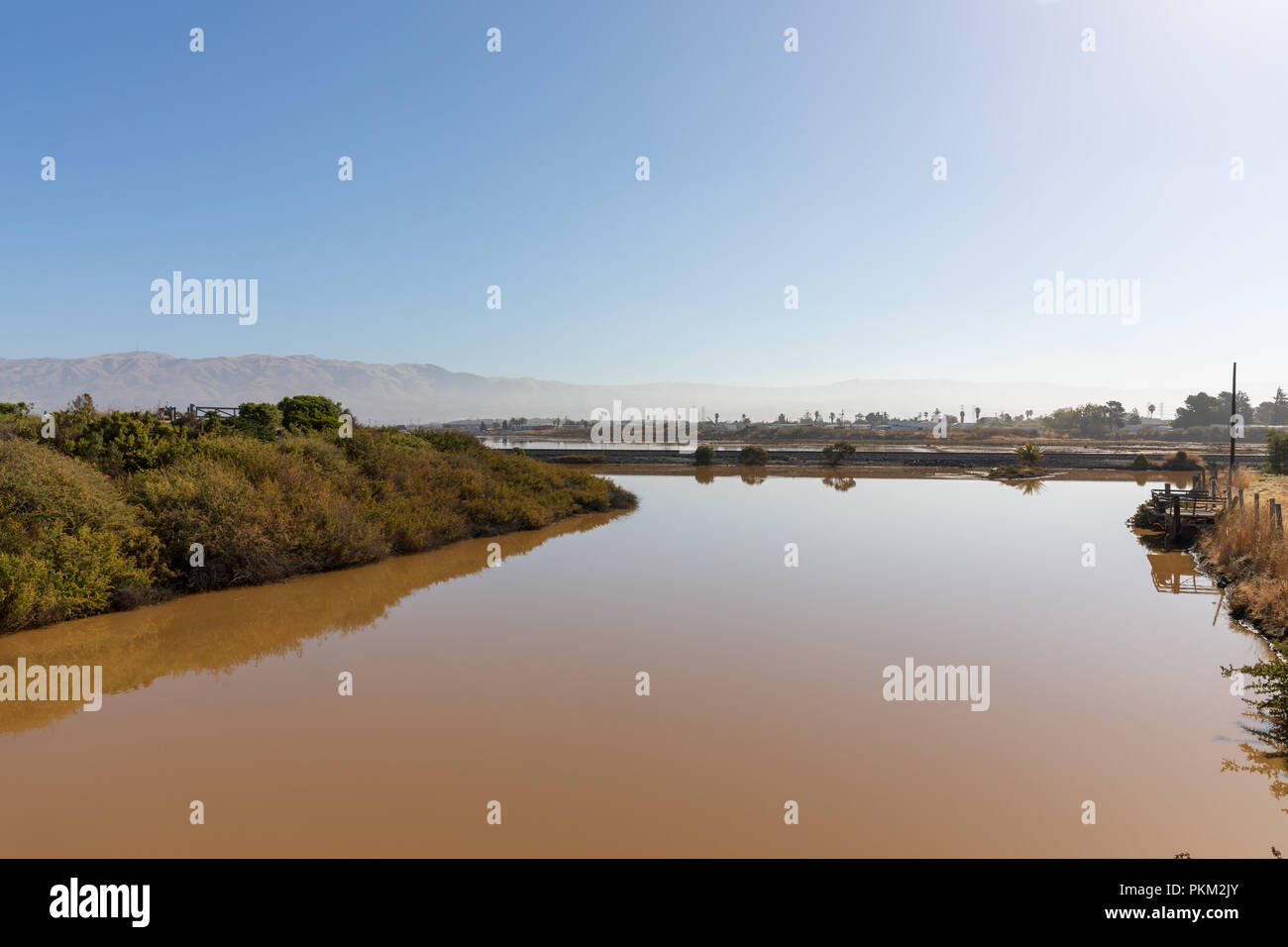 Alviso; view from Hope Street, by Alviso Marina County Park entrance, towards New Chicago Marsh; California, USA Stock Photo