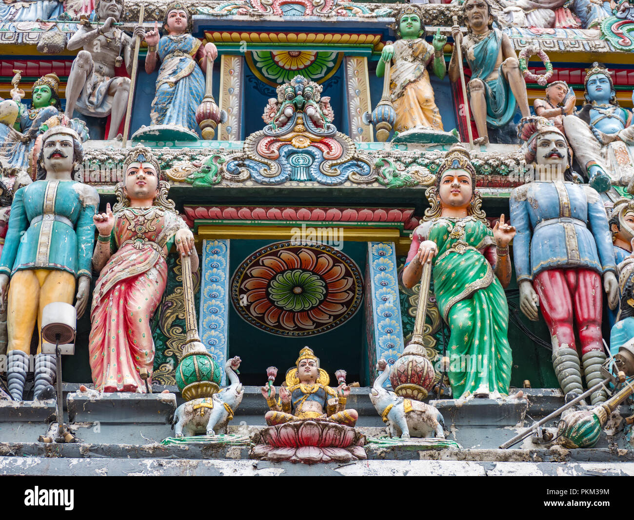 Sculpture, architecture and symbols of Hindu temple at Singapore , Sri Mariamman Temple, Singapore is a oldest Hindu temple. Stock Photo