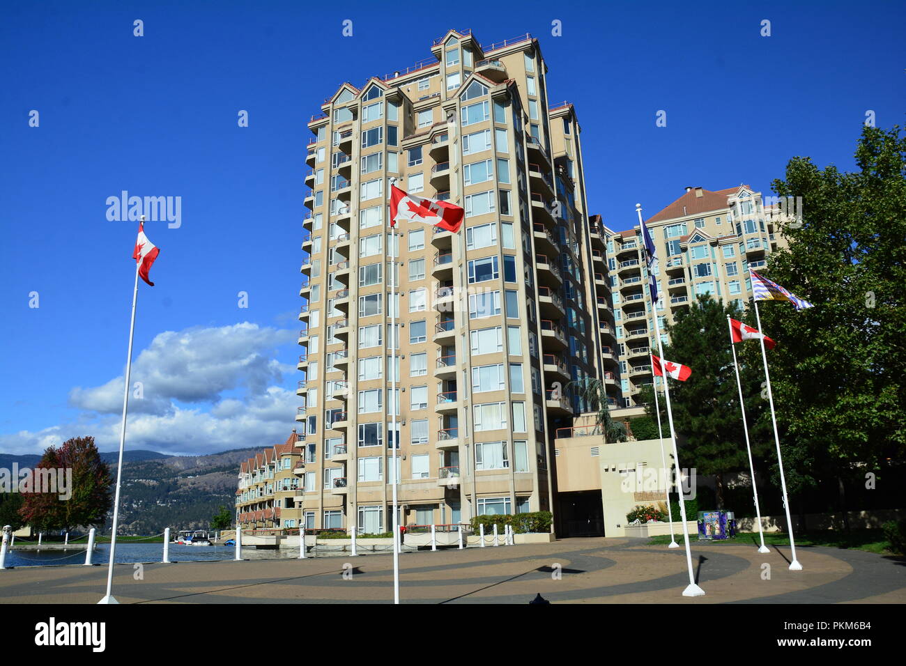 High end real estate in Kelowna BC,  Canada. Luxury condo living on the lake in Kelowna in the Okanagan Valley. Stock Photo