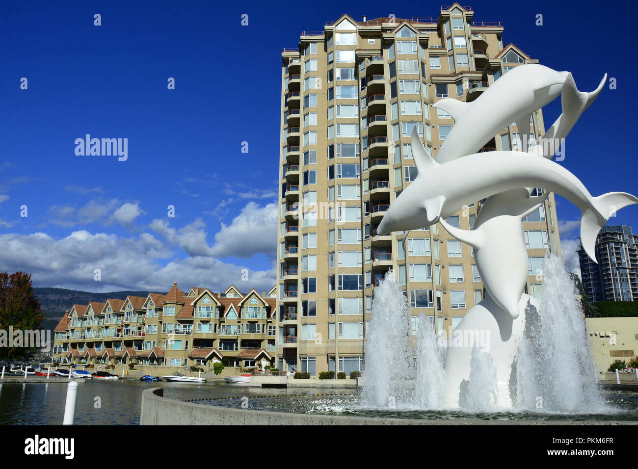 High end real estate in Kelowna BC,Canada. Luxury condo living on the lake in Kelowna in the Okanagan Valley. Stock Photo