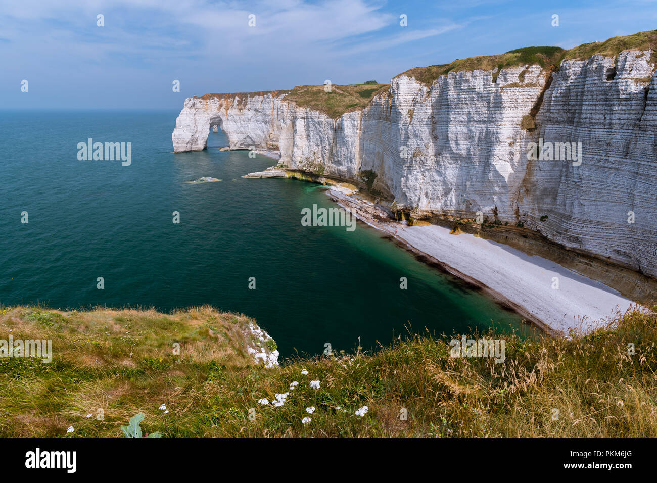 Chalk cliffs of Etretat (Normandy France) with the natural arch called ...