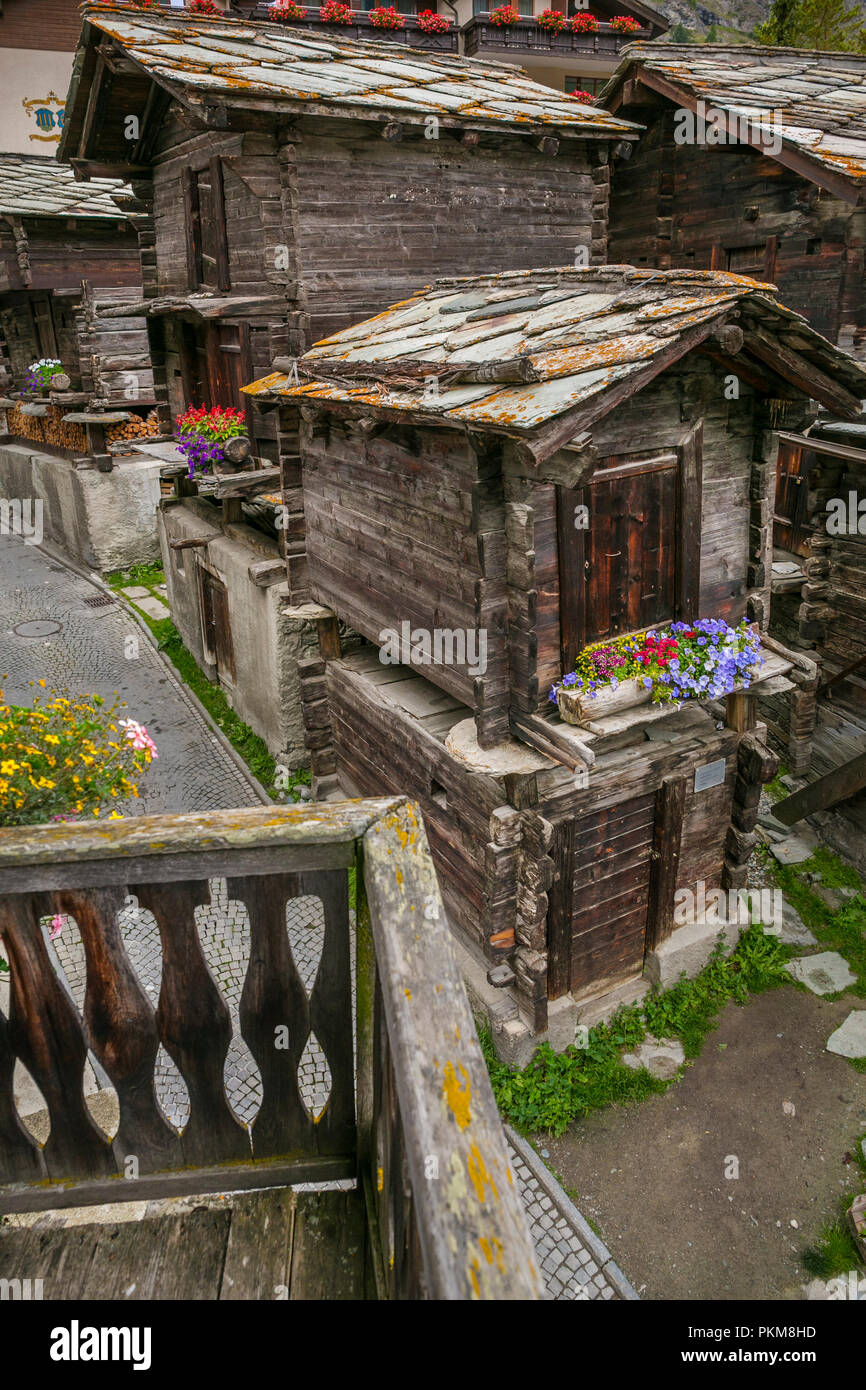 Hinterdorf. The oldest part of the village. Zermatt. Swiss Alps. Valais. Switzerland. Europe. Stock Photo