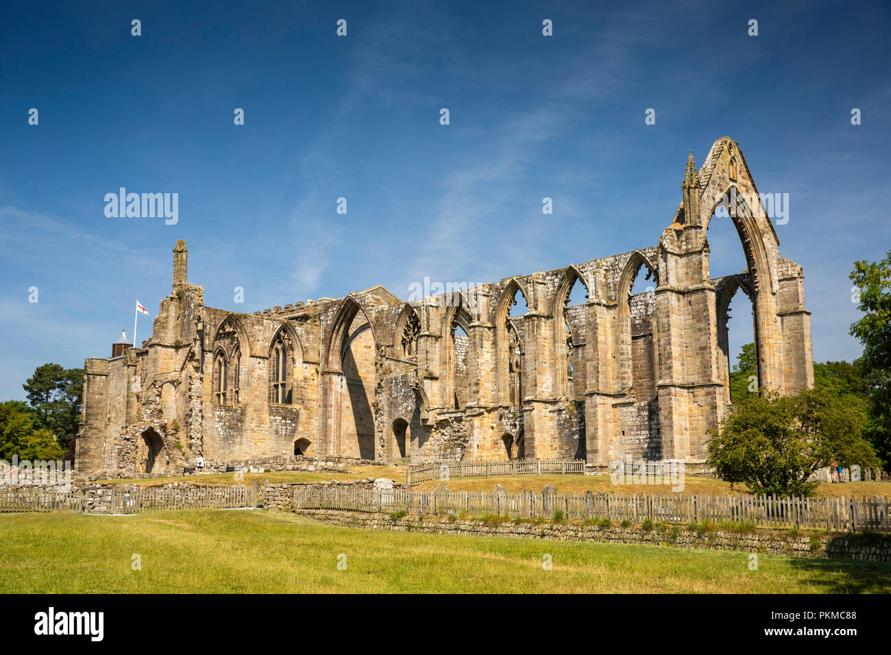 UK, Yorkshire, Wharfedale, Bolton Abbey, ruins of 1154 Augustinian Priory Stock Photo