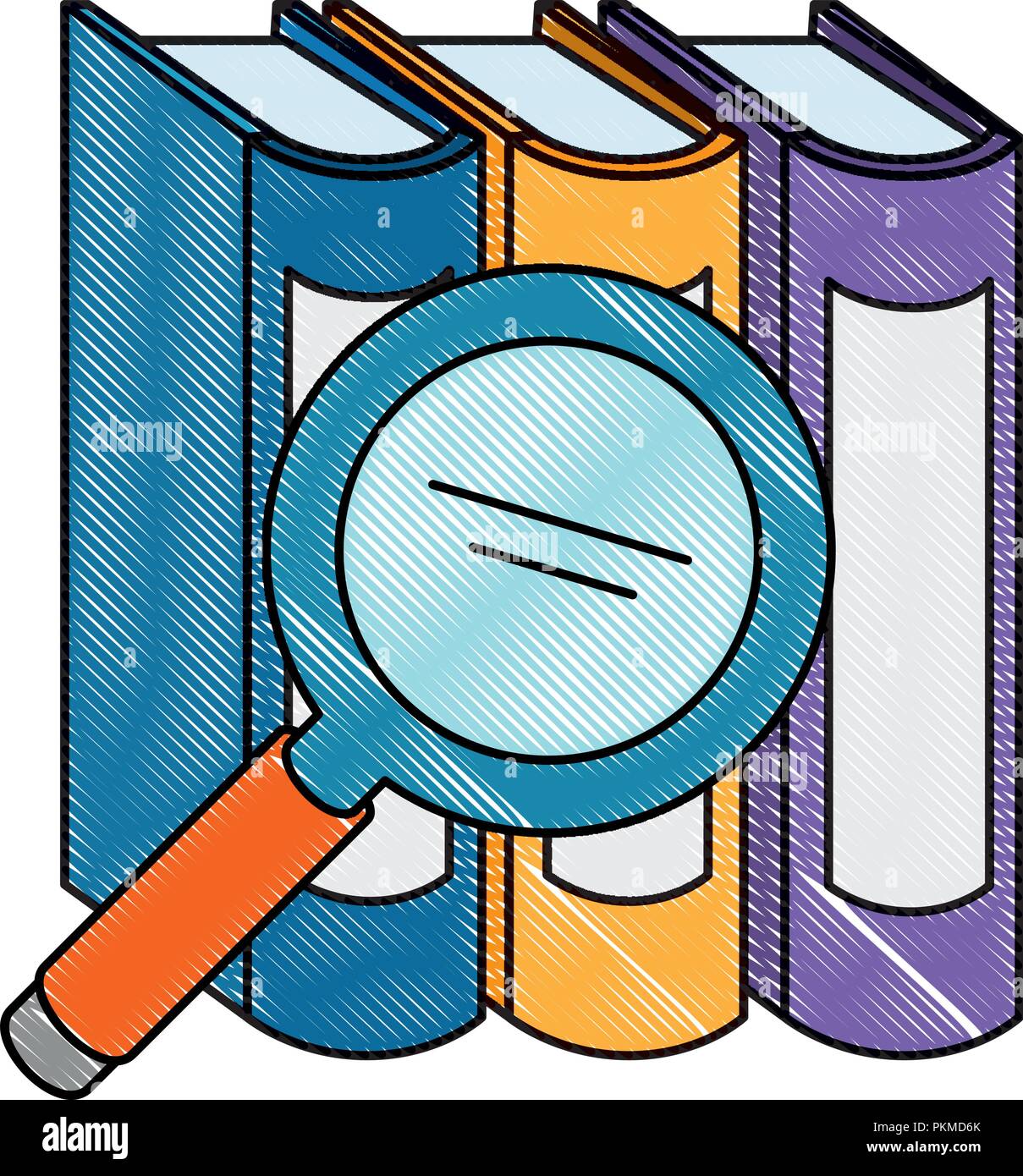 pile text books with magnifying glass Stock Vector Image & Art - Alamy