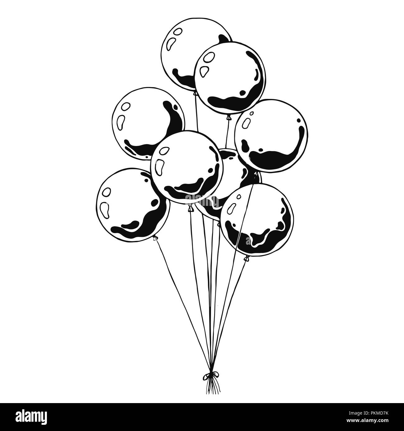 Group of balloons on a string. Hand drawn, isolated on a white background.  Vector illustration Stock Vector Image & Art - Alamy