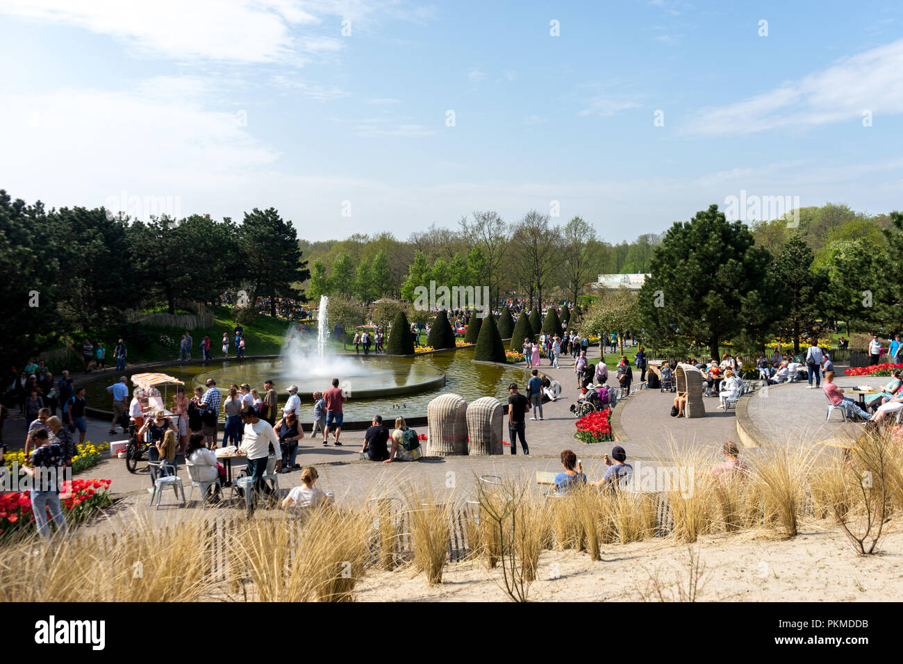 Lisse, Netherlands - 22 April: The fountain at Keukenhoff, Tulip Gardens Stock Photo