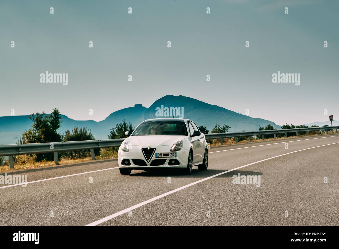Tor, Girona, Spain May 17, 2018 Alfa Romeo Giulietta Car Of White