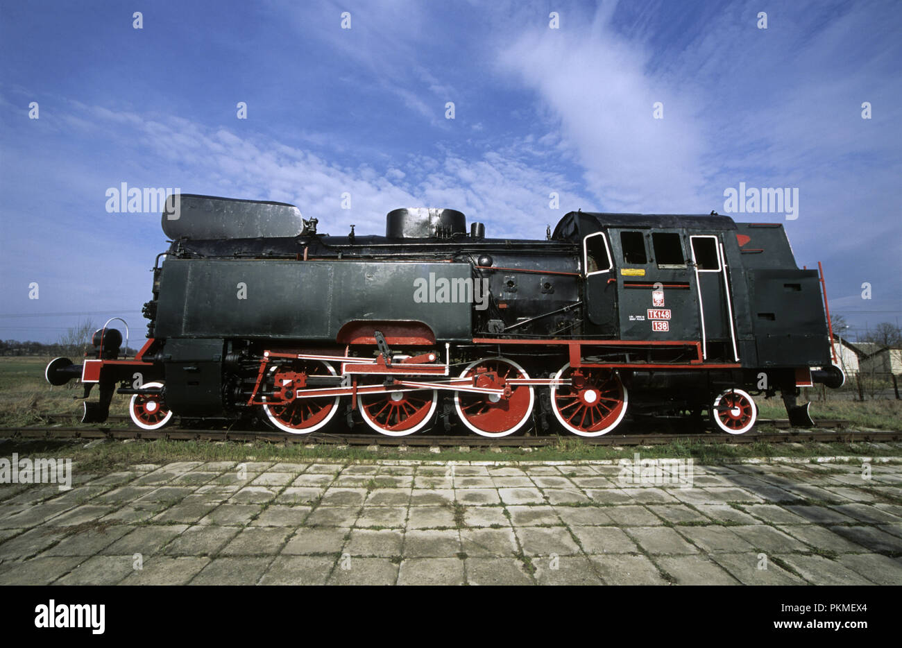 Disused steam engine near train station in Mazury region of Poland,  May 2008 Stock Photo