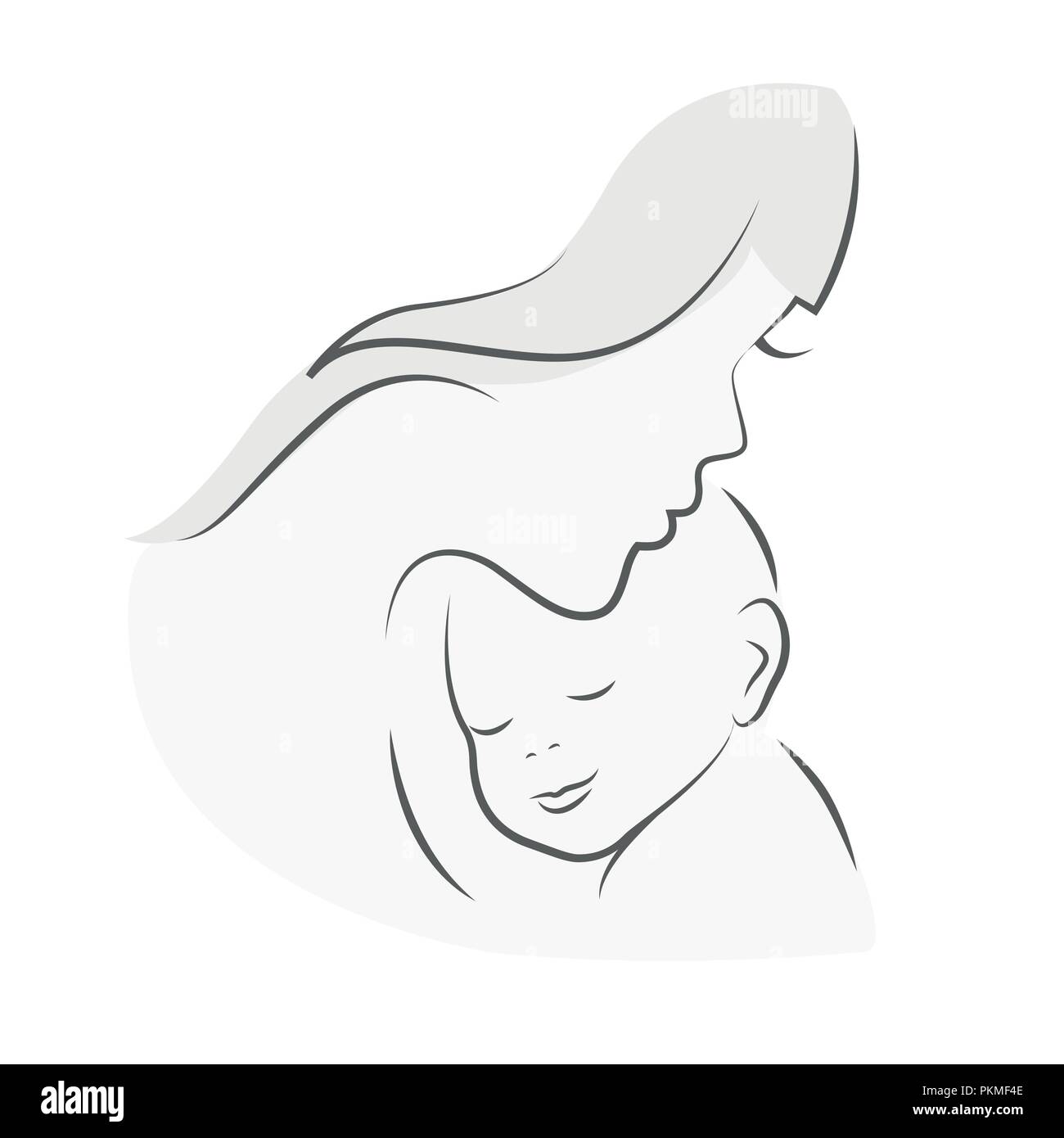 Premium Vector | Mother and child. hand-drawn black and white sketch  depicting a happy mother and child