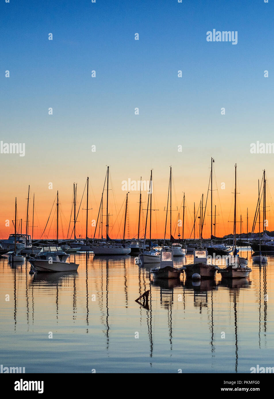 Sunrise sailboats in Vineyard Haven harbor, Martha's Vineyard