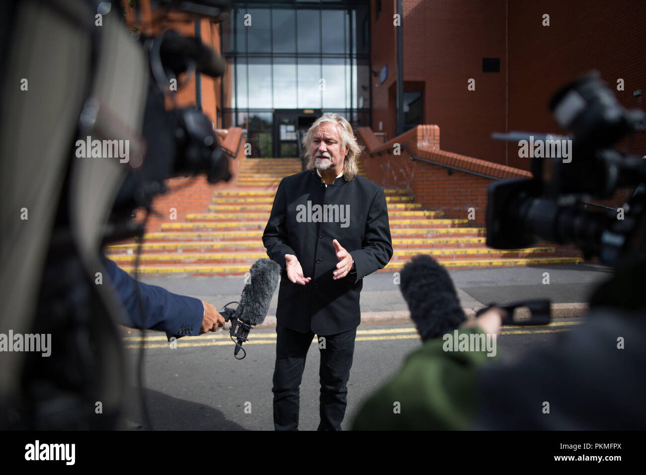 Family spokesperson and PR manager Barry Tomes speaks to the press after lorry driver Gary Gardiner was jailed for two-and-a-half at Leicester Crown Court for frauds committed while collecting charity cash for the son of murdered soldier Lee Rigby. Stock Photo