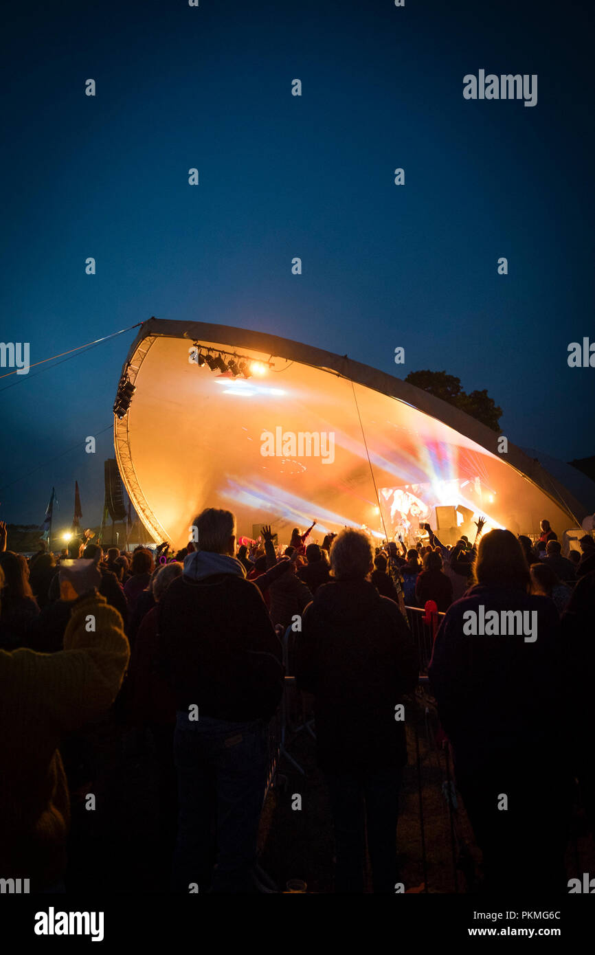 The audience enjoying the performers at the Big Tribute music festival, Wales's biggest event dedicated to tribute acts,  August Bank Holiday weekend,  Aberystwyth Wales UK Summer 2018 Stock Photo