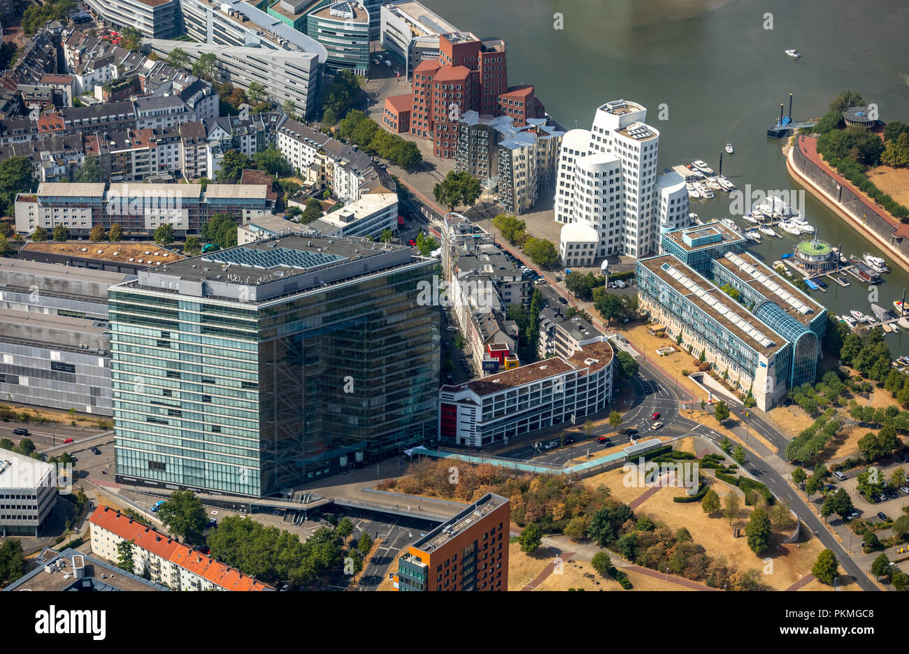 Aerial view, Düsseldorf Media Harbour, Gehry Bauten, Stadthaus Düsseldorf, Düsseldorf, Rhineland, North Rhine-Westphalia Stock Photo
