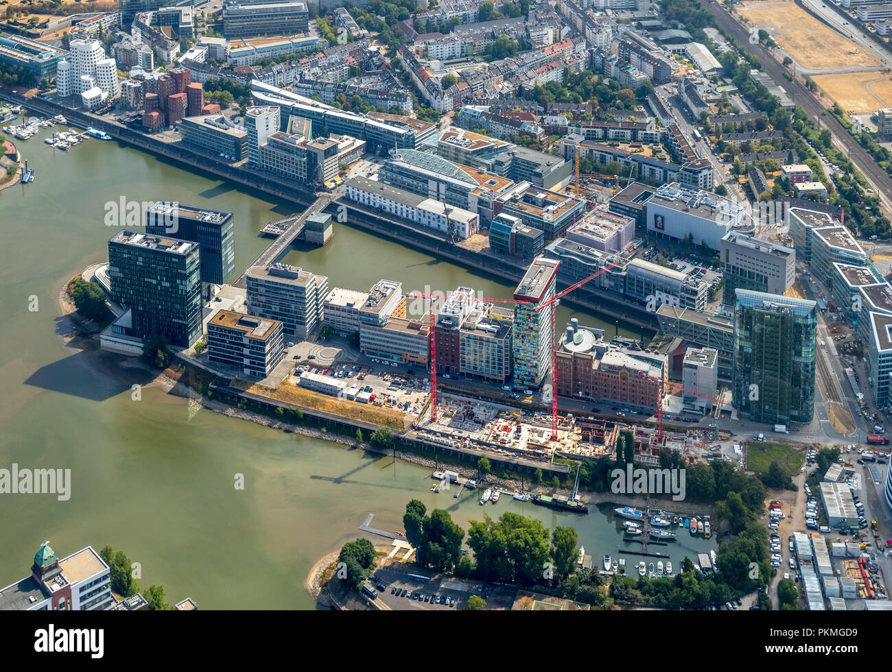 Aerial view, Julo-Levin-Ufer, Media Harbor, Stadium Street, Friedrichstadt, Düsseldorf, Courtyard Düsseldorf Harbor Stock Photo