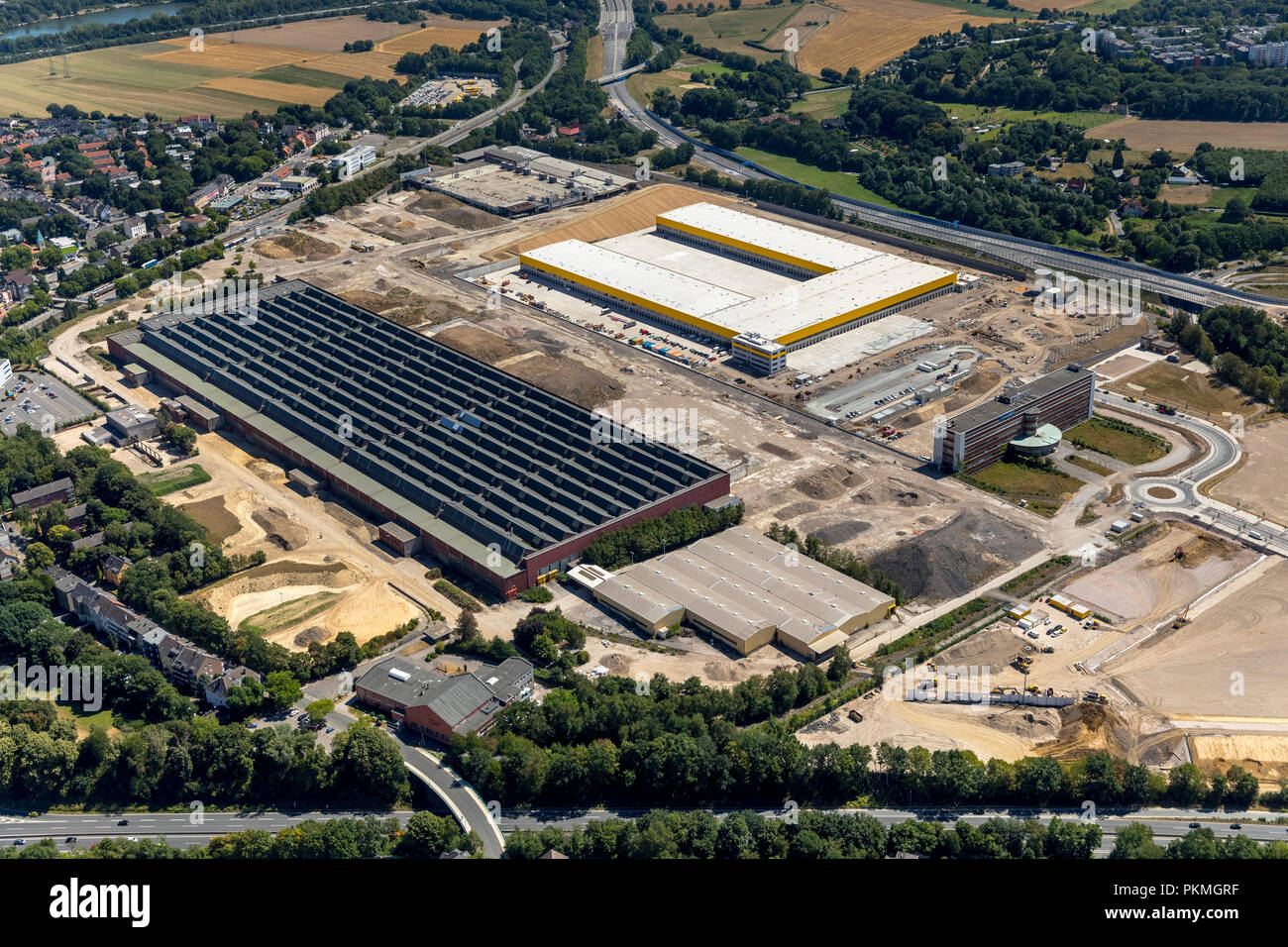 Aerial view, MARK 51 ° 7, formerly OPEL Plant I, DHL megapackage center at  the former Opel plant, former administration of the Stock Photo - Alamy