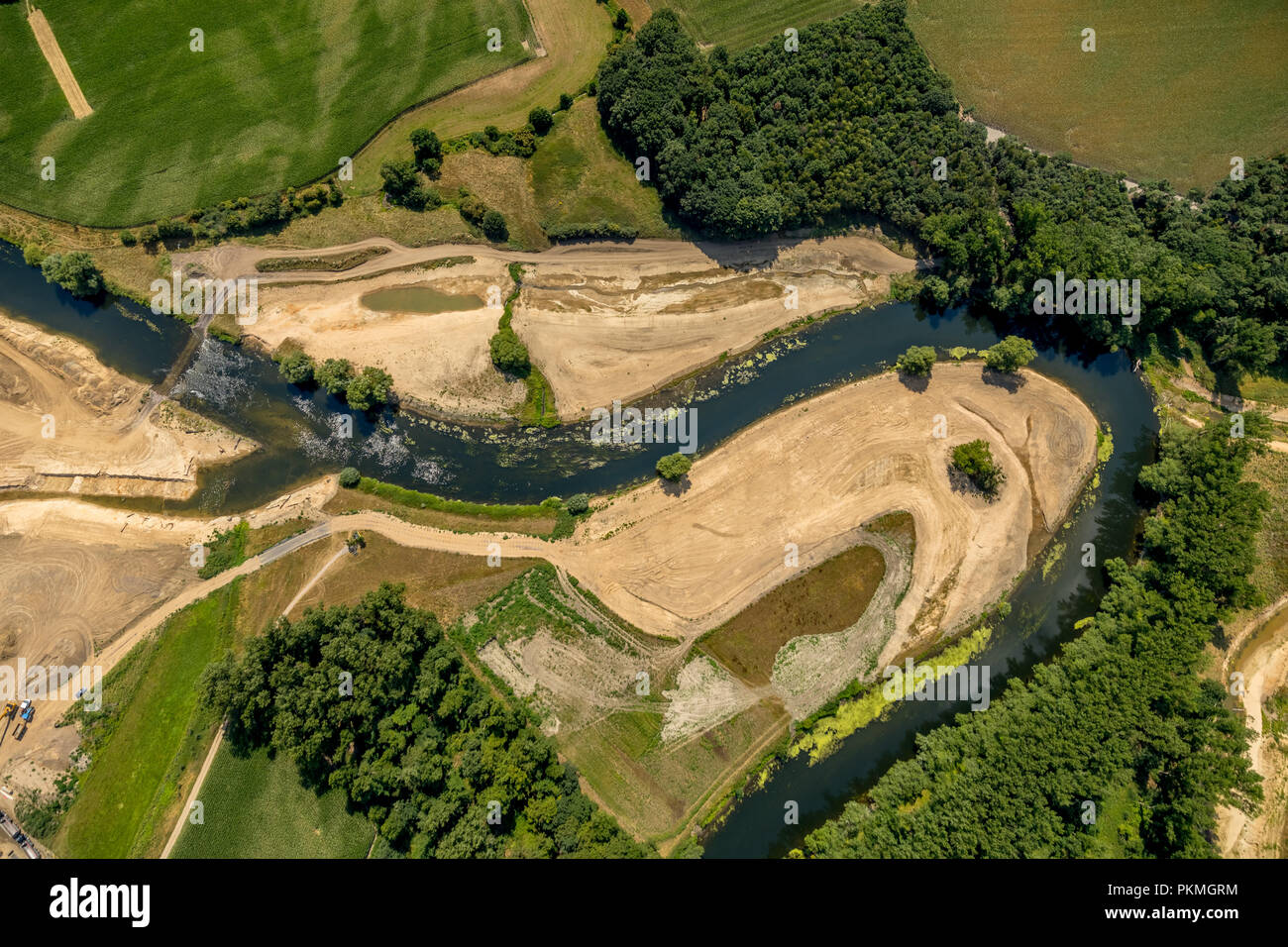 Aerial view, Renaturation of the Lippeauen in the area of Olfen and