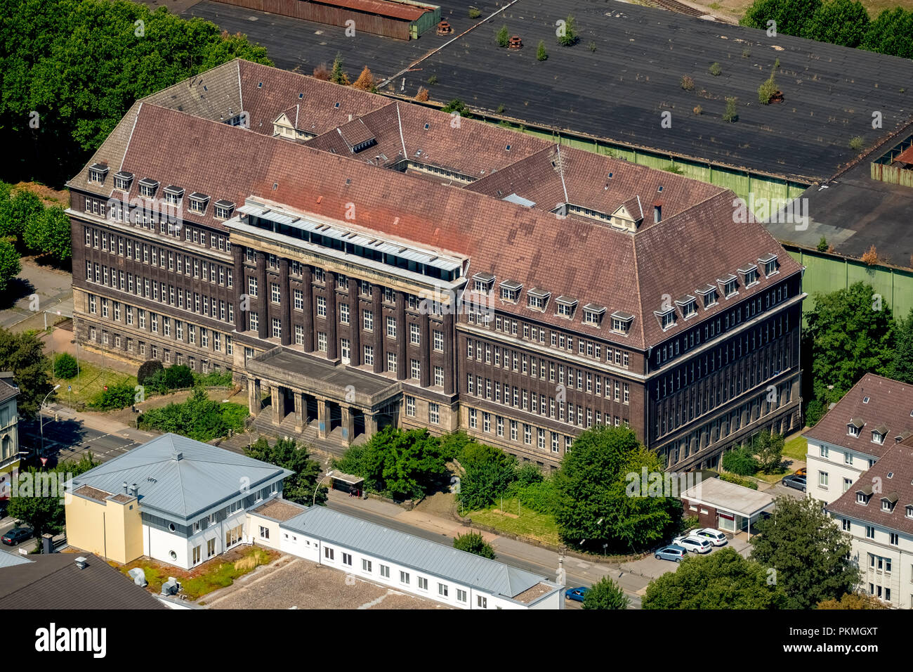 Aerial view, Former pension office Dortmund, monument, industrial culture, union quarter, union, Dortmund, Ruhr district Stock Photo