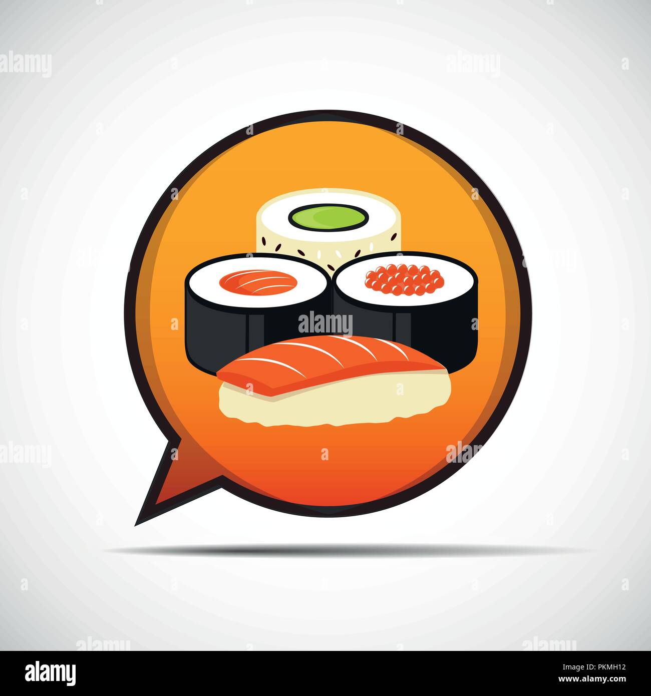 Colorful sushi set of different types in a spech bubble vector illustration EPS10 Stock Vector