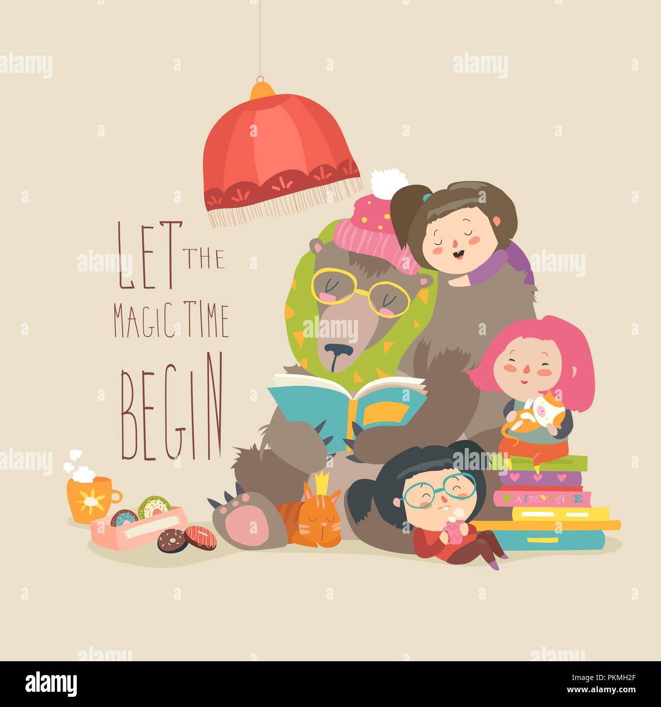 Cute bear reading book for little girls Stock Vector Image & Art - Alamy