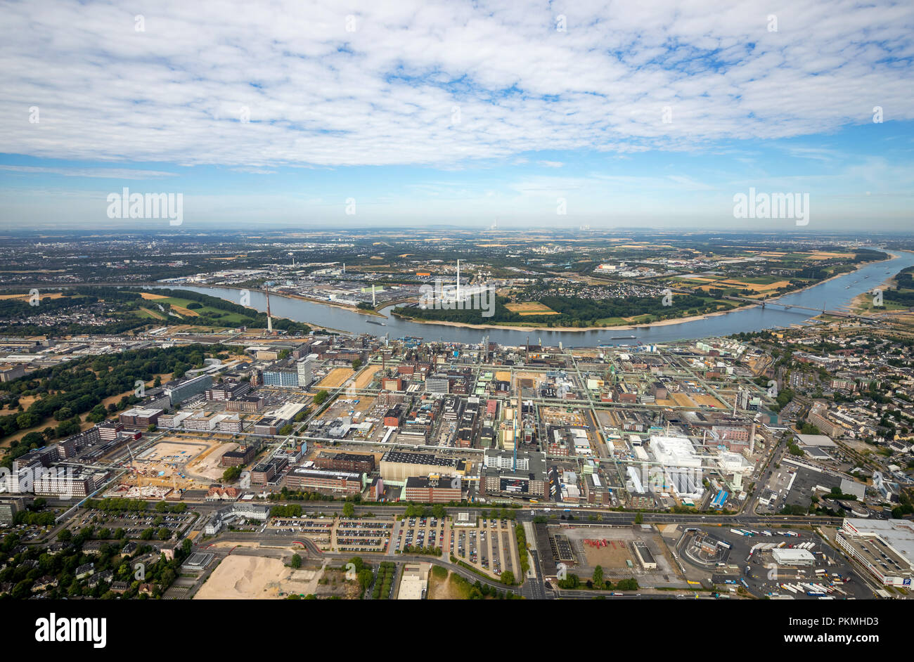 Aerial view, Bayer AG Plant, Rhein, pharmaceutical companies, Manfort, LANXESS Aktiengesellschaft, chemical plant, Leverkusen Stock Photo