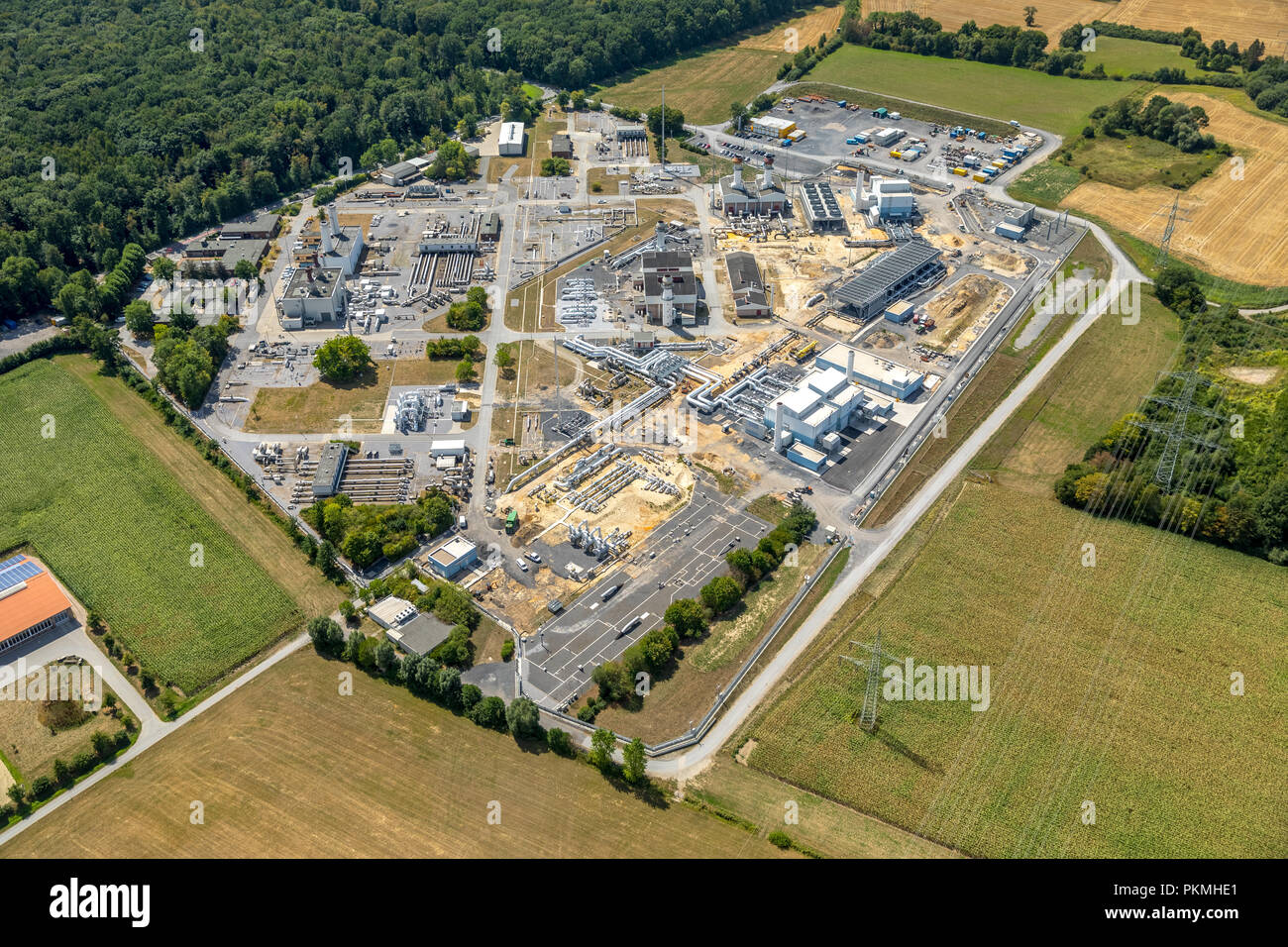 Aerial view, Natural gas compressor station, Open Grid Europe, Werne, Ruhr Area, North Rhine-Westphalia, Germany Stock Photo