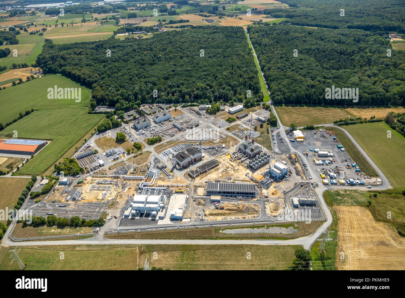 Aerial view, Natural gas compressor station, Open Grid Europe, Werne, Ruhr Area, North Rhine-Westphalia, Germany Stock Photo