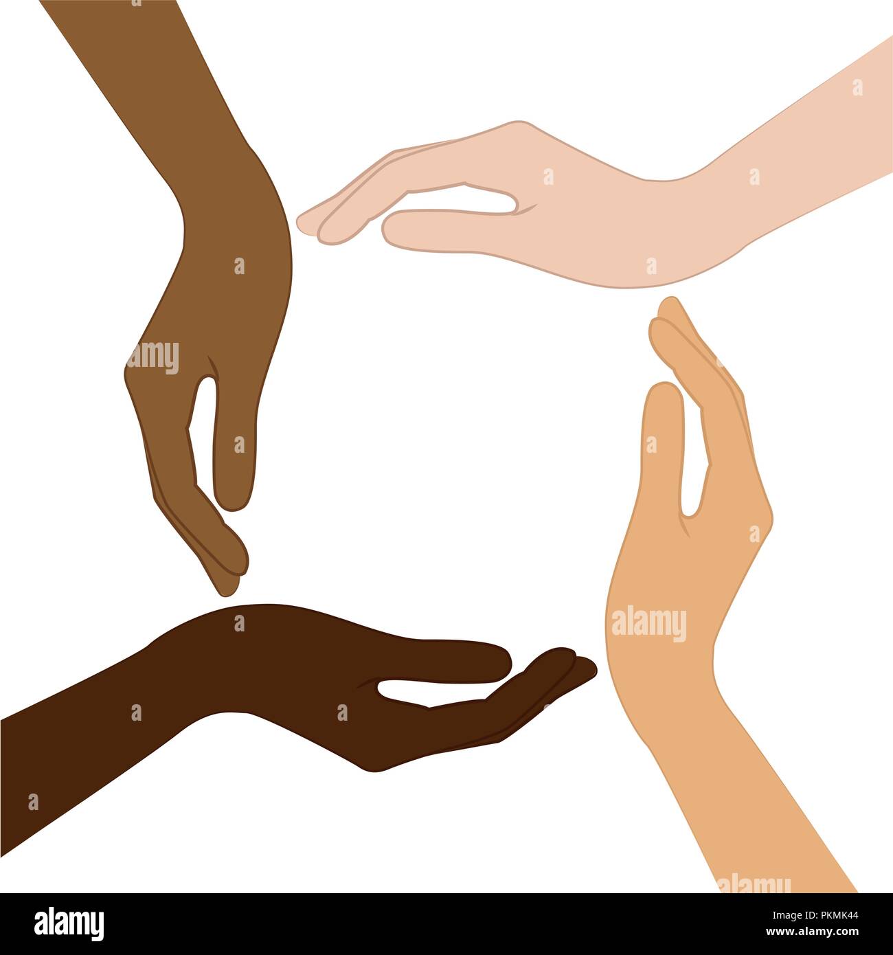 human hands with different skin color tolerance and anti racism concept vector illustration EPS10 Stock Vector