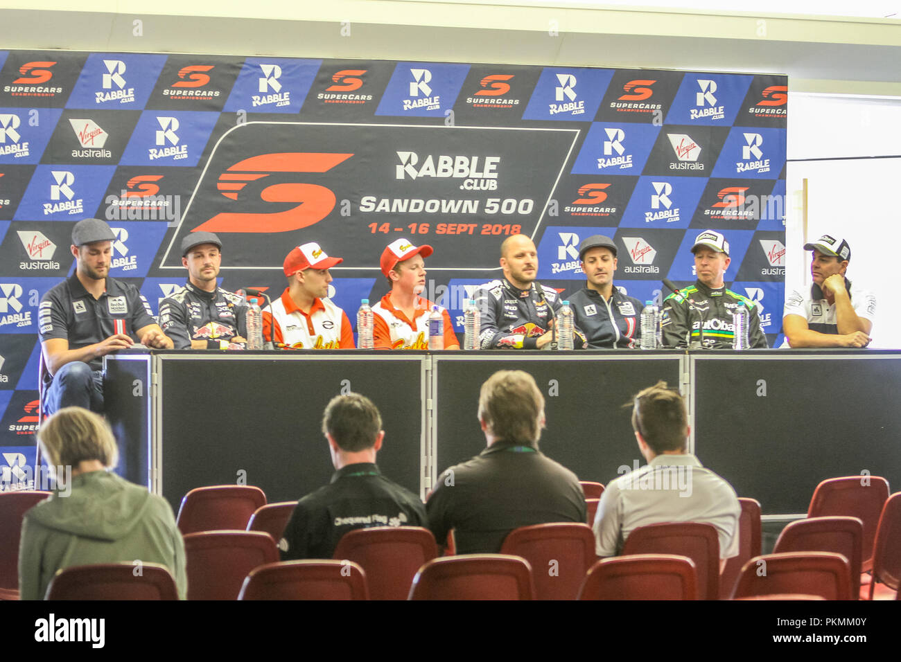 Sandown, Victoria, Australia. 14th Sep 2018. Rabble.Club Sandown 500 - Round 12 of the Virgin Australia V8 Supercars Championship 14 September 2018,Sandown , Victoria , Australia- Friday Press Conference No. 97 Shane van Gisbergen and Co Driver Earl Bamber-No.99 Anton De Pasquale and Co Driver Will Brown-No. 1 Jamie Whincup and Co Driver Paul Dumbrell & No.888 Craig Lowndes and Co Driver Steven Richards Credit: brett keating/Alamy Live News Stock Photo