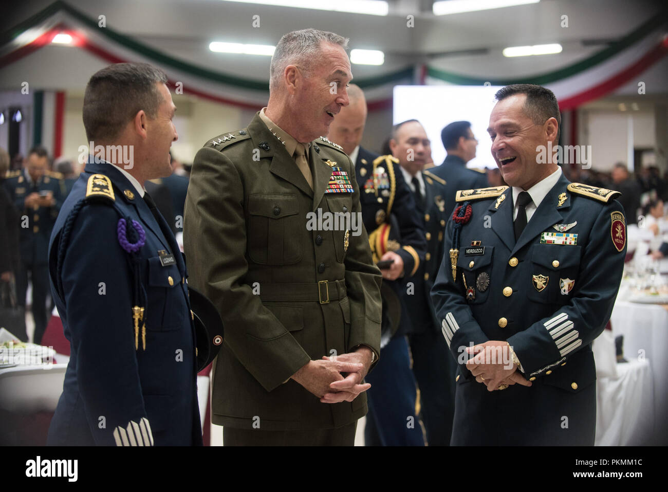 Mexico City, Mexico. 13th Sep, 2018. U.S. Marine Corps Gen. Joe Dunford, chairman of the Joint Chiefs of Staff, speaks with Mexican Brig. Gen. Mario Verduzco, Deputy Director of the Heroic Colegio Militar (The Mexican Military Academy), after a Military Parade hosted by Mexican President, Enrique PeÐ¦a Nieto, in Mexico City, Mexico, Sept. 13, 2018. Credit: Us Joint Staff/Russian Look/ZUMA Wire/Alamy Live News Stock Photo