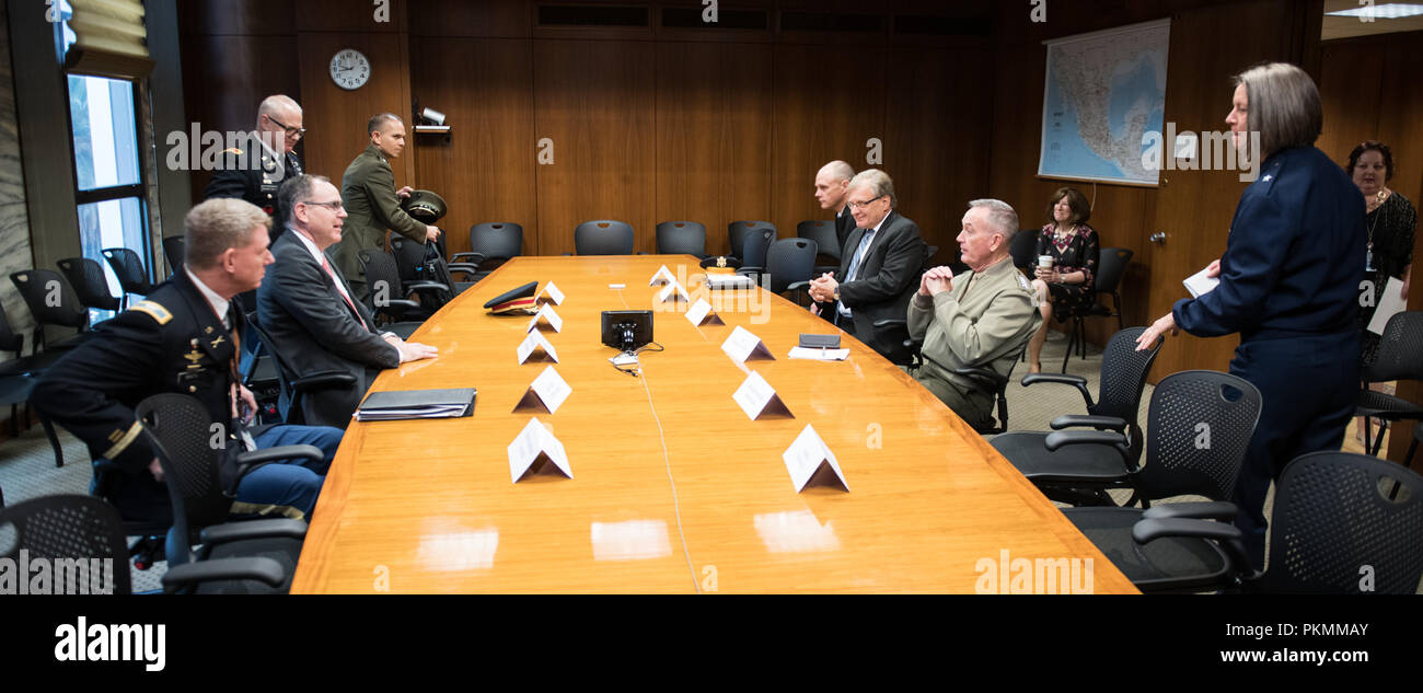 Mexico City, Mexico. 13th Sep, 2018. U.S. Marine Corps Gen. Joe Dunford, chairman of the Joint Chiefs of Staff, meets with Mr. John S. Creamer, ChargÐž d'Affaires at the U.S. Embassy in Mexico City, Mexico, Sept. 13, 2018. Credit: Us Joint Staff/Russian Look/ZUMA Wire/Alamy Live News Stock Photo