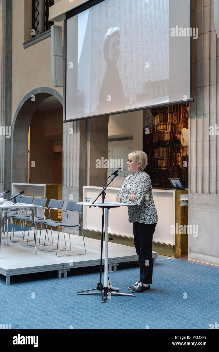 Stockholm, Sweden, September 14, 2018. Seminar about Agda Rössel (1910-2001) Sweden's and the world's first female UN ambassador. Introductory words by Foreign Minister Margot Wallström.The seminar is held at the Ministry of Foreign Affairs.  Credit: Barbro Bergfeldt/Alamy Live News Stock Photo