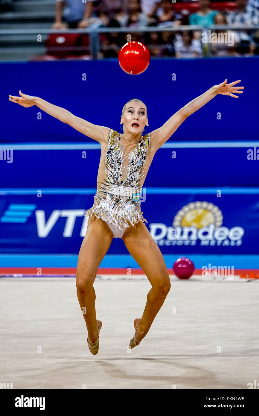 September 14, 2018: Sabina Tashkenbaeva of Â Uzbekistan during Individual All-Around Final at the Arena Armeec in Sofia at the 36th FIG Rhythmic Gymnastics World Championships. Ulrik Pedersen/CSM Stock Photo