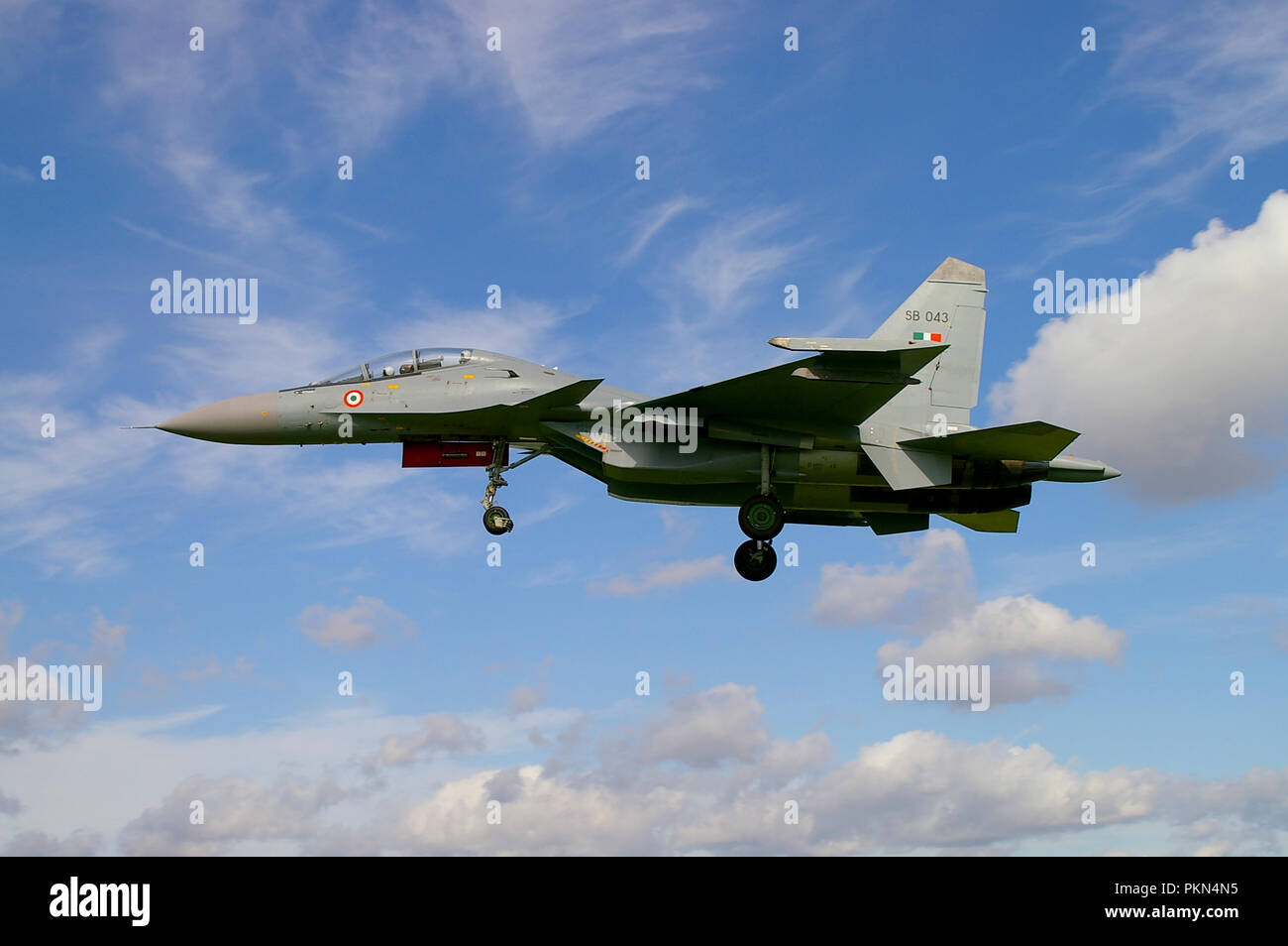 Indian Air Force Sukhoi Su-30MKI fighter jet plane, air superiority fighter. Su30 Flanker H Russian designed, built by Hindustan Aeronautics Limited Stock Photo