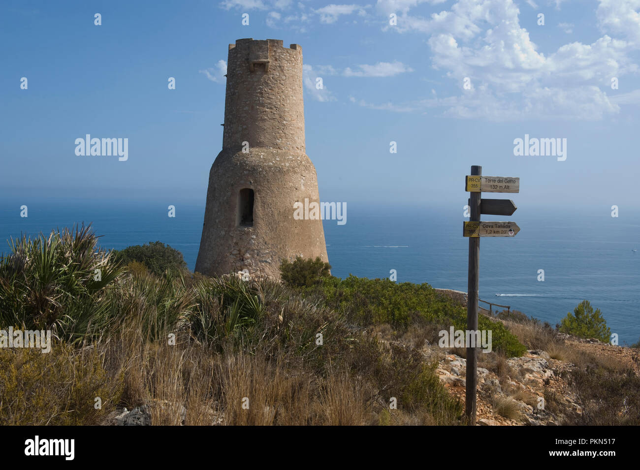Torre del Gerre, old fortified observation tower on the Capo de San Antonio in Denia, Spain. Stock Photo