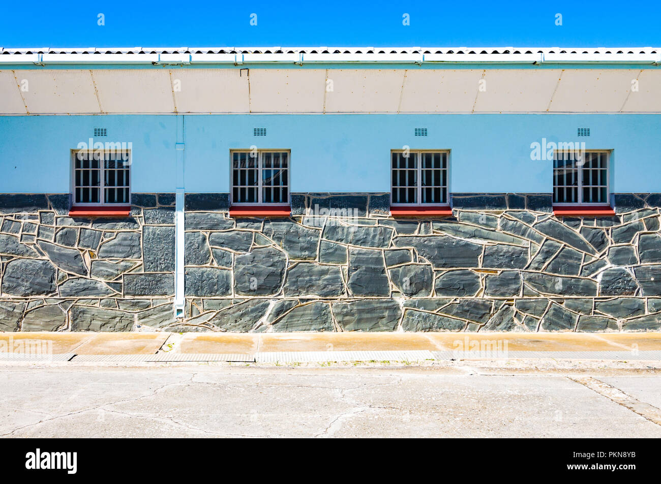 The outside of a prison block on Robben Island (Robbeneiland), South Africa, the prison of Nelson Mandela Stock Photo