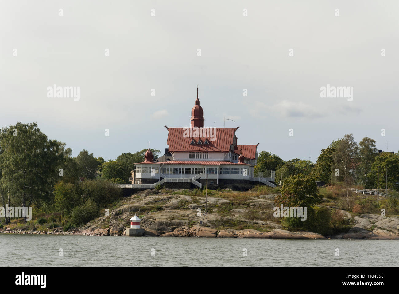 Old wooden house on a islet in Helsinki Finland Stock Photo