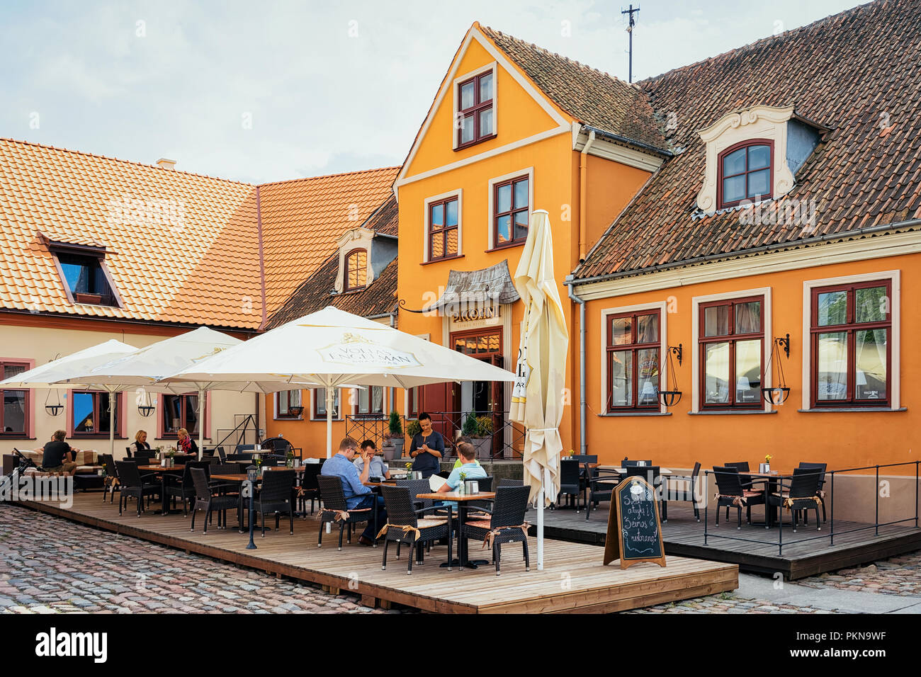 Klaipeda, Lithuania May 9, 2016 Street Cafe in the center of Old