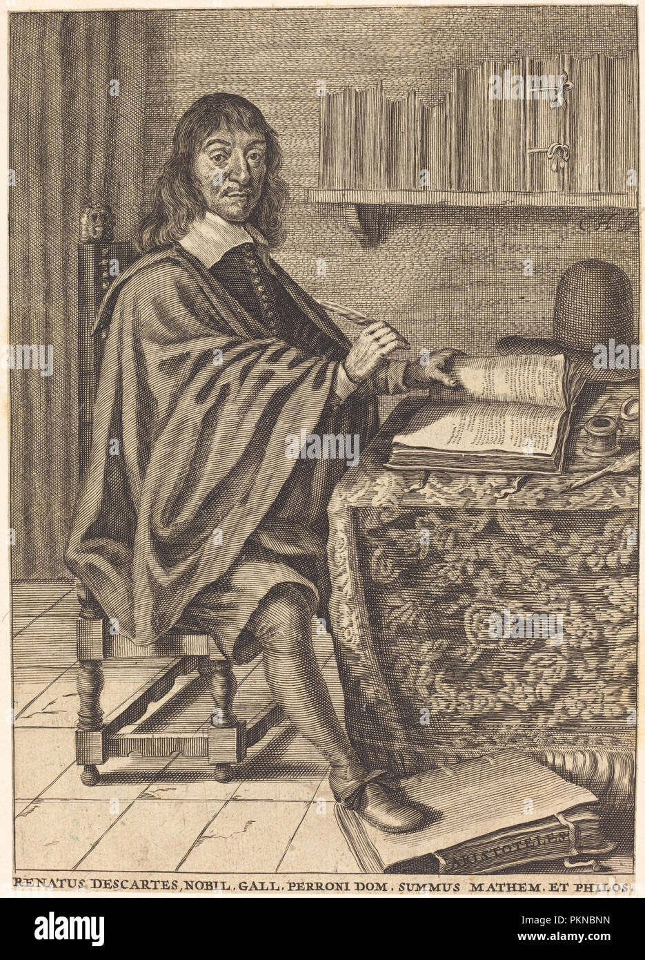 René Descartes. Dimensions: sheet (trimmed within plate mark): 19.4 x 13.8 cm (7 5/8 x 5 7/16 in.). Medium: engraving on laid paper. Museum: National Gallery of Art, Washington DC. Author: French 17th Century. Stock Photo